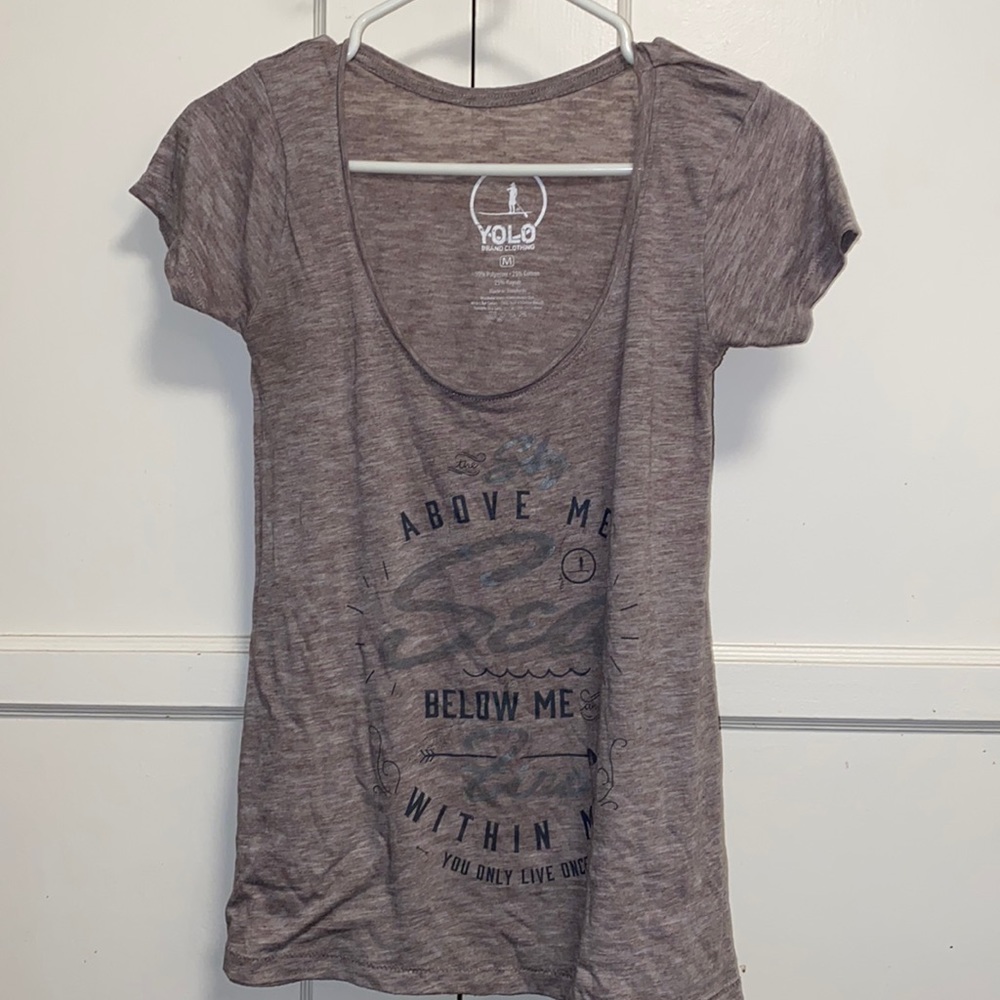 YOLO Brand Clothing Medium Lavender Above Me Below Me And Within Me Graphic Tee